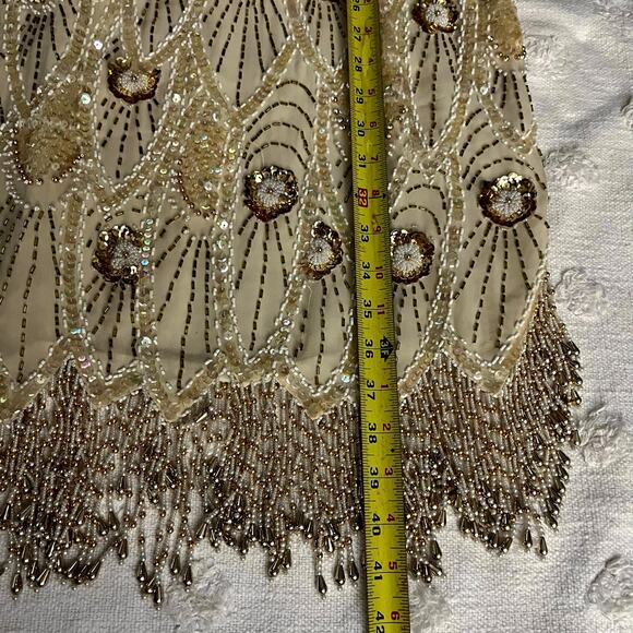 Vintage Silk Beaded Sequin Sheath Dress Floral Gold Cream Formal Fancy Size 10 - Picture 5 of 6